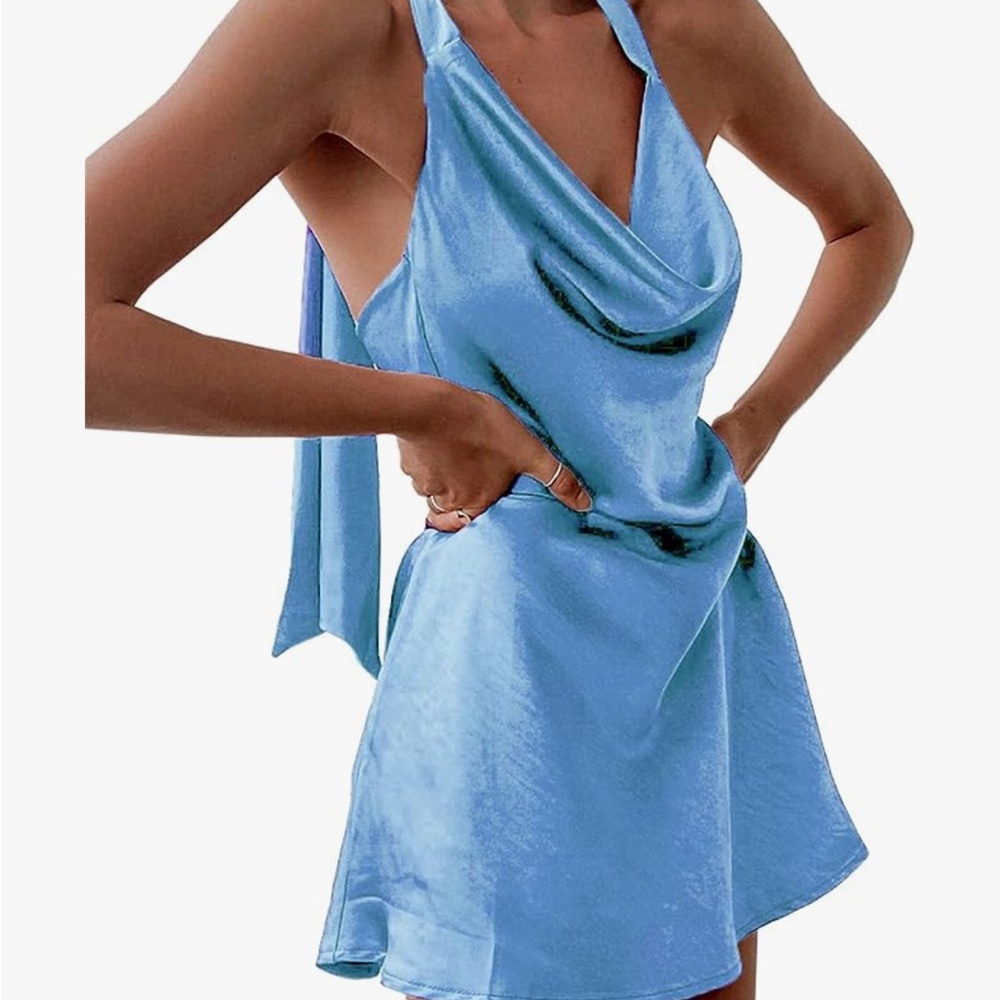 Elegant Blue Halter Dress